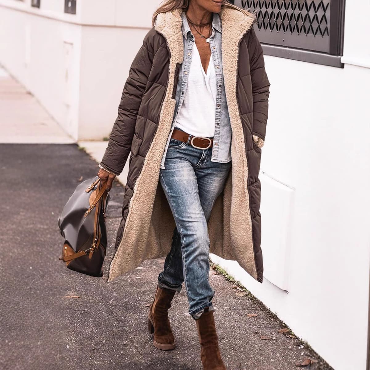 2023 Amazon European/American Solid Color Hooded Cotton Jacket Long-Sleeve Reversible Slimming Elegant Cardigan Coat Top