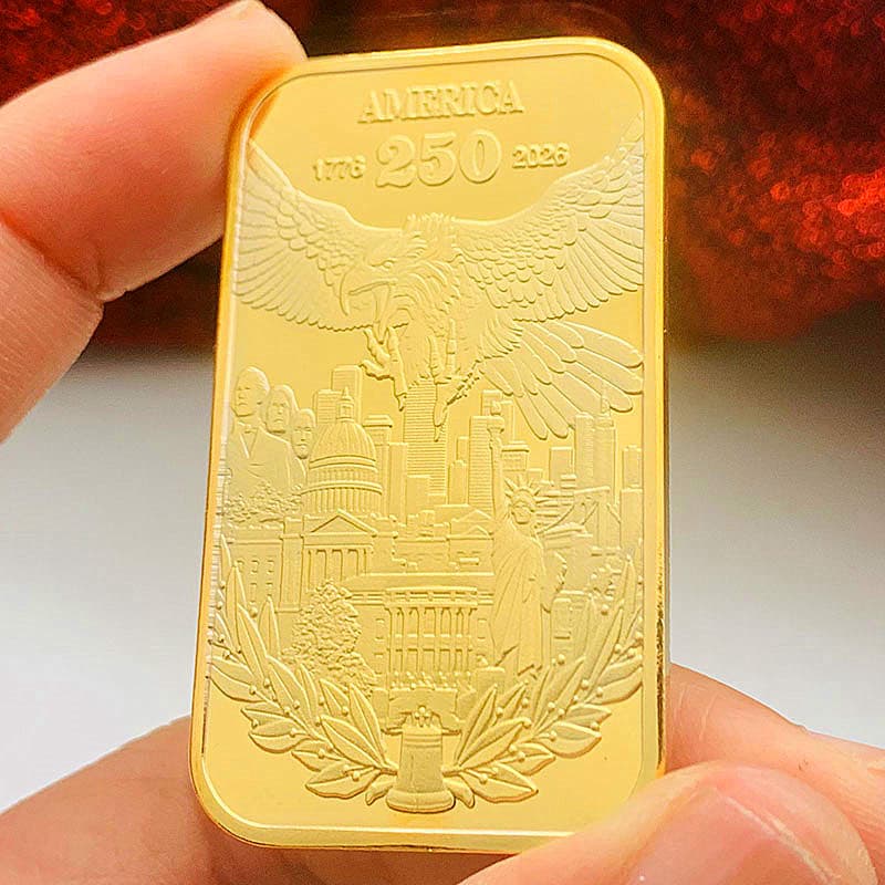 1776-2026 US Eagle 250th Anniversary Gold-Plated Square Commemorative Medal Craft Liberty Goddess Coin Commemorative Coin