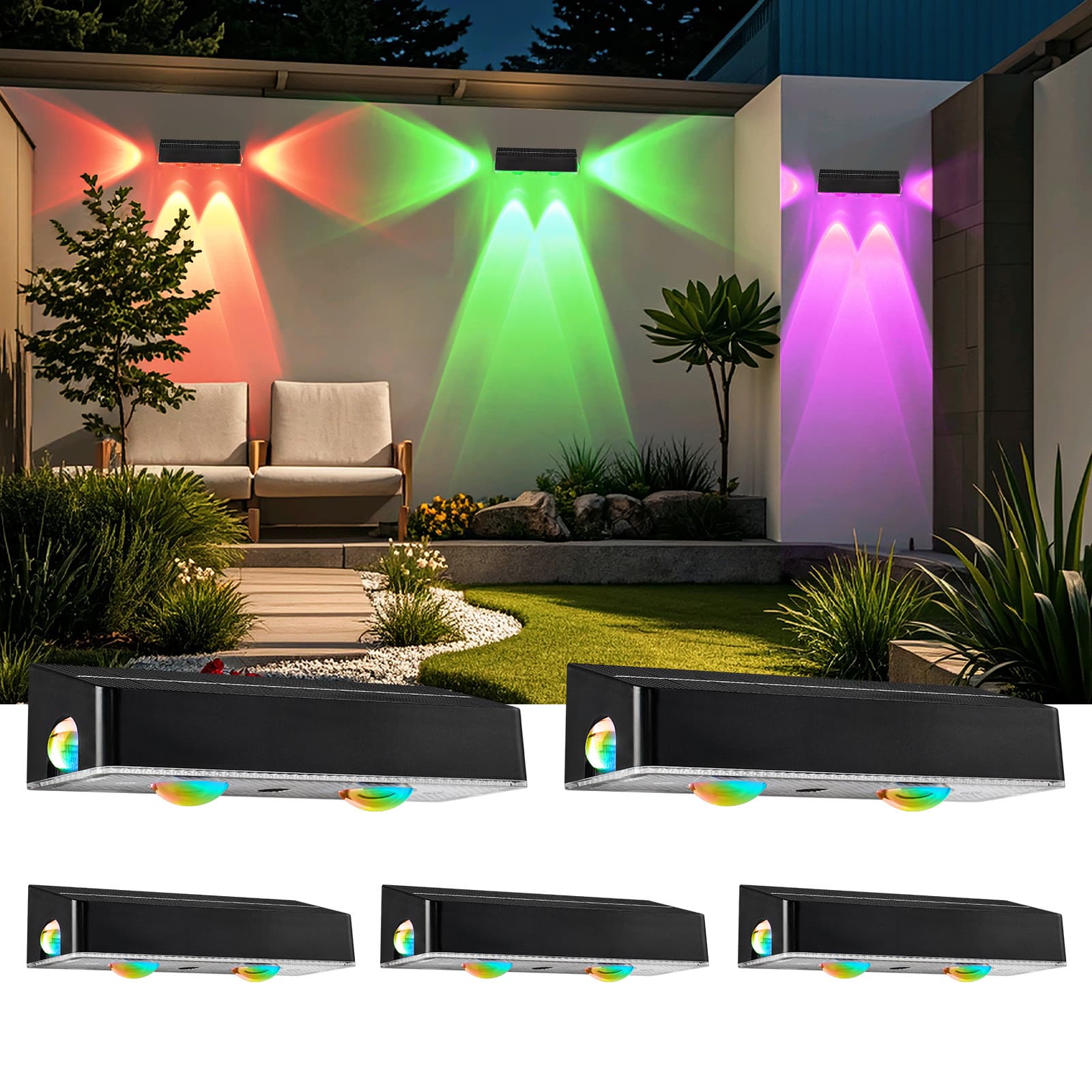 ✅ Cross-border New Solar Garden Wall Light with Three-Side Dimmable Outdoor Atmosphere Wall Wash Landscape