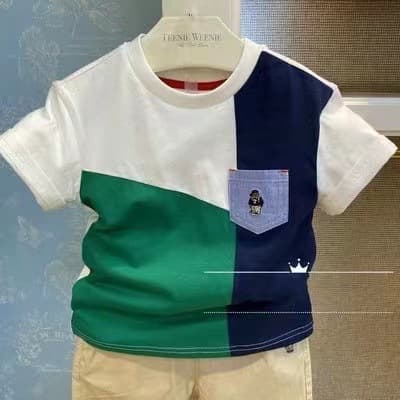 Class A 100% Cotton Korean Original Label Bear Boy Patch Pocket Embroidered Pure Cotton Knit Breathable Casual Short Sleeve T-Shirt
