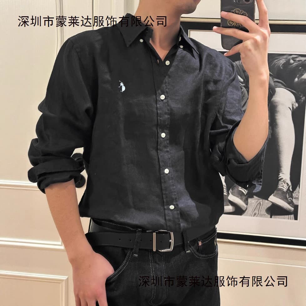 RL Ralph Lauren Small Pony Label Spring Summer Shirt Men's Couple Linen Embroidery Long Sleeve Top Shirt Women Sun Protection Polo Shirt