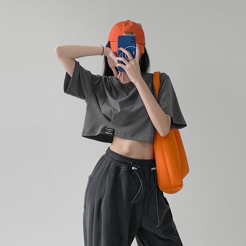 Summer Short Sleeve T-shirt Women Loose Slim Fit Exposing Belly Short Top Casual Style Polyester Fabric Comfortable Breathable