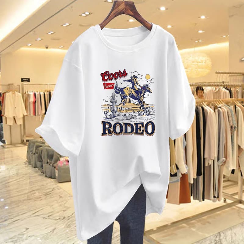 Cotton Short Sleeve T-Shirt for Women, Mid-Length Plus Size, Youthful Loose Design, Trendy Cartoon Top, Ins Style
