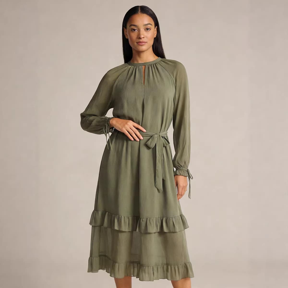 2026 New Arrival Cross-border Standalone Site Spring/Autumn European and American Style Casual Solid Color Chiffon Long-Sleeve Dress for Women