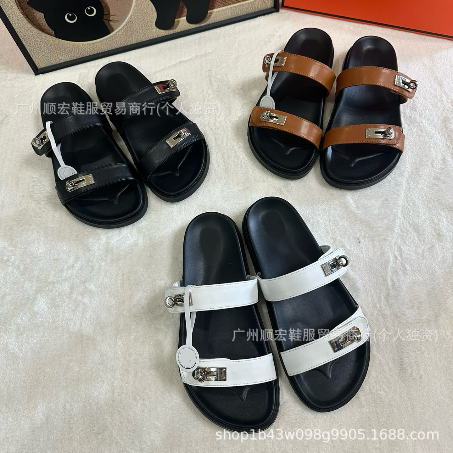 High-End Export Version Double-Strap Metal Buckle Flat Sandals for Women, New Summer Style, Simple and Versatile Beach Slide Sandals