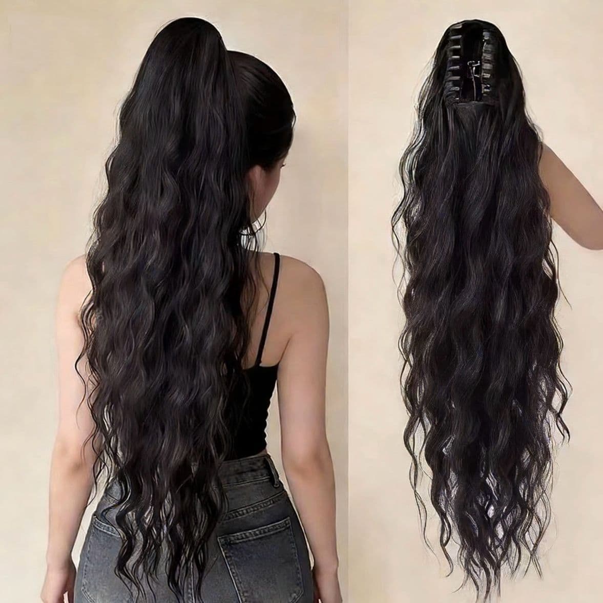 Water Wave Ponytail Wig with Cornrow Claw Clip, High Ponytail European and American Water Wave Braid, Wool Curl Wig