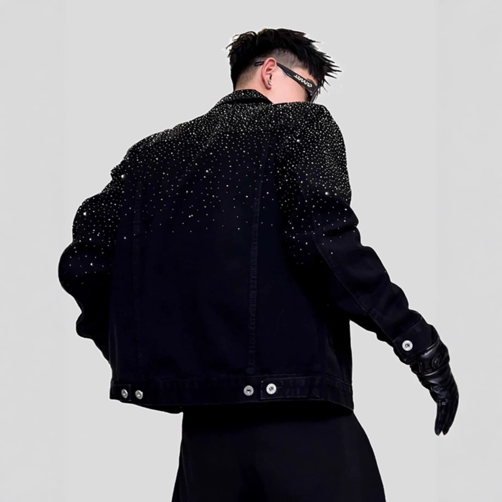 American-style cowboy jacket with high-end rugged look, heavy glitter rhinestone embellishments, luxury barber trendy brand men's top jacket