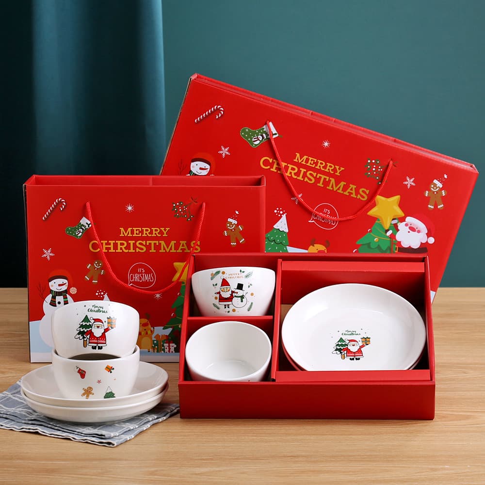 Tableware set in stock cross-border cartoon Santa Claus ceramic tableware 4 bowls 2 plates Christmas gift wholesale