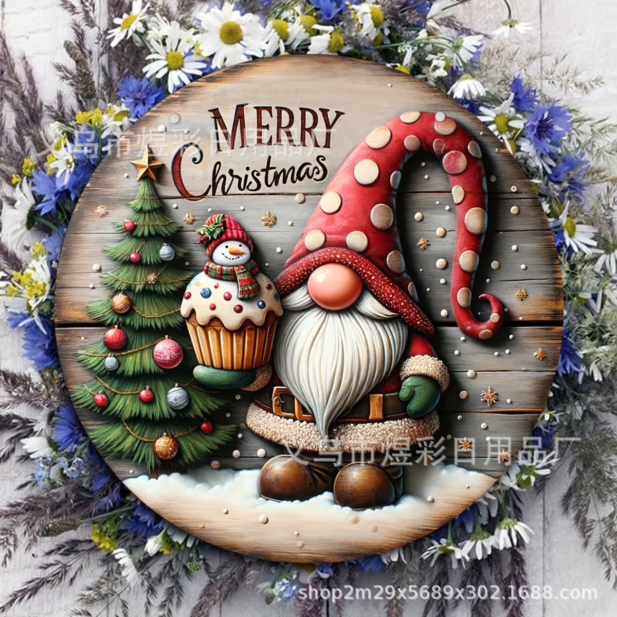 In stock Christmas decorations, wooden round pendants, Christmas tree ornaments, wooden dwarf snowman doorplates
