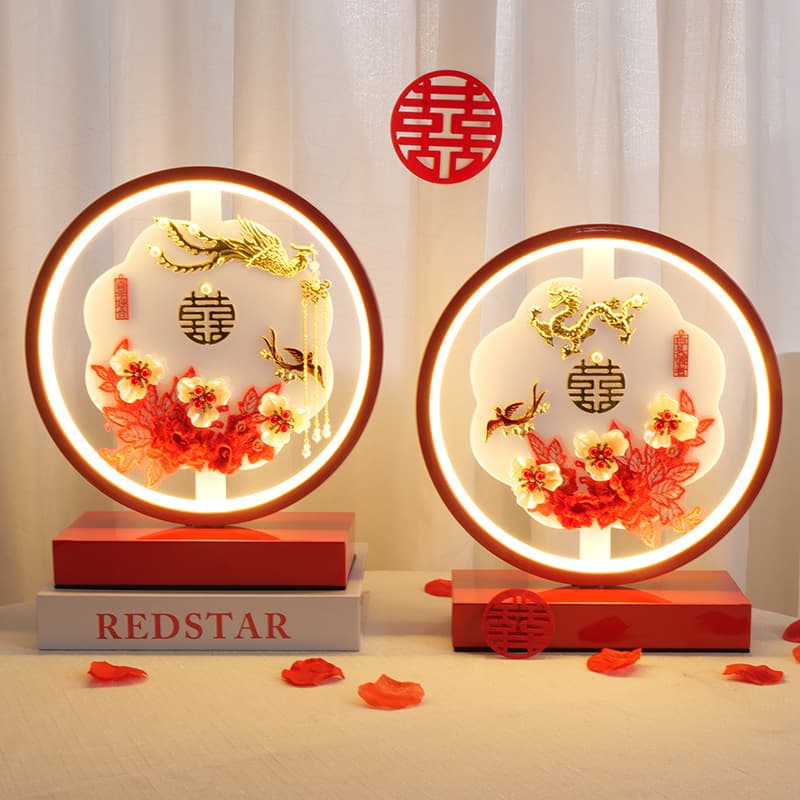 Wedding Table Lamp Bedroom Nightstand Light for Newlyweds Romantic Gift Festive Red Long-Lasting Light