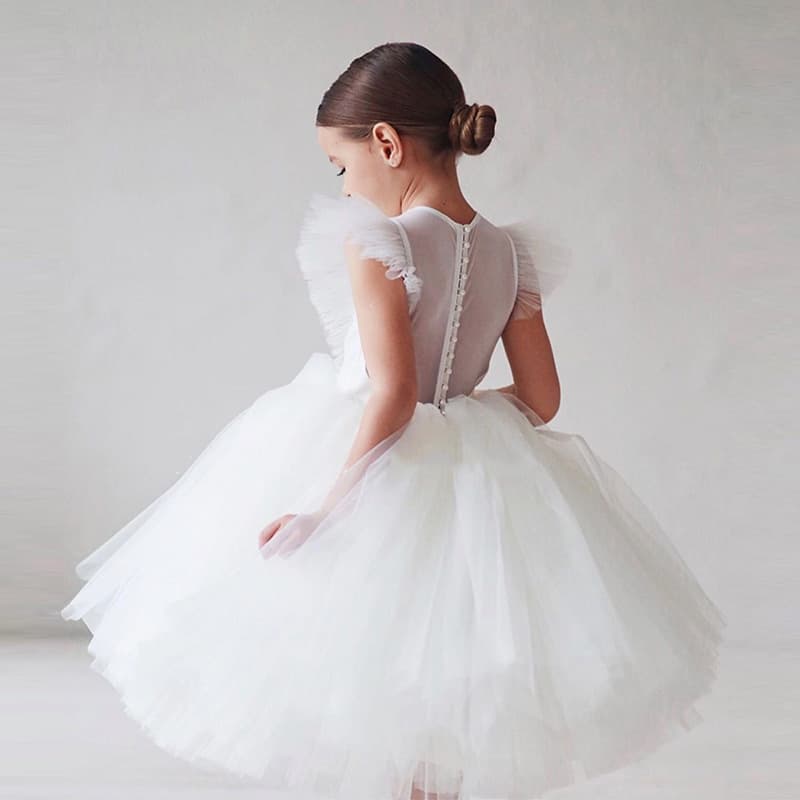 Cross-border Girls Dress with Flutter Sleeves Princess Dress Children's Gown Flower Girl Performance Tutu Dress