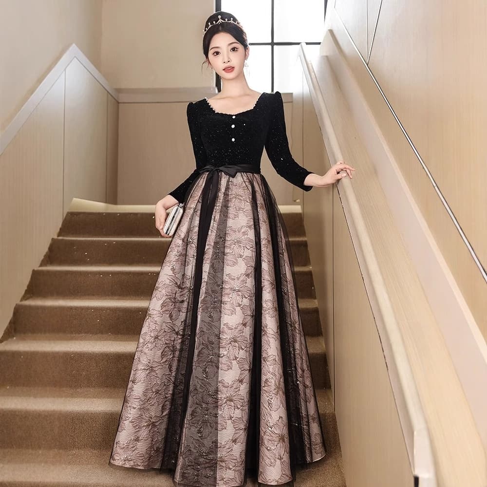Black Evening Dress Women New Art Exam Light Luxury Niche High-End Banquet Host French High-Sense Adult Ceremony Dress