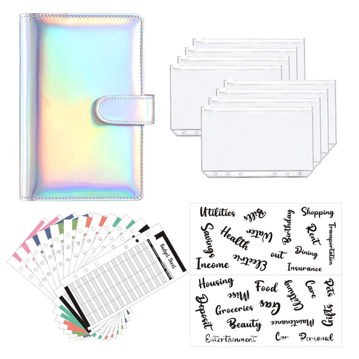 A6 Binder Laser Macaron PU Notebook Cash Budget Book Cover Portable Business Office