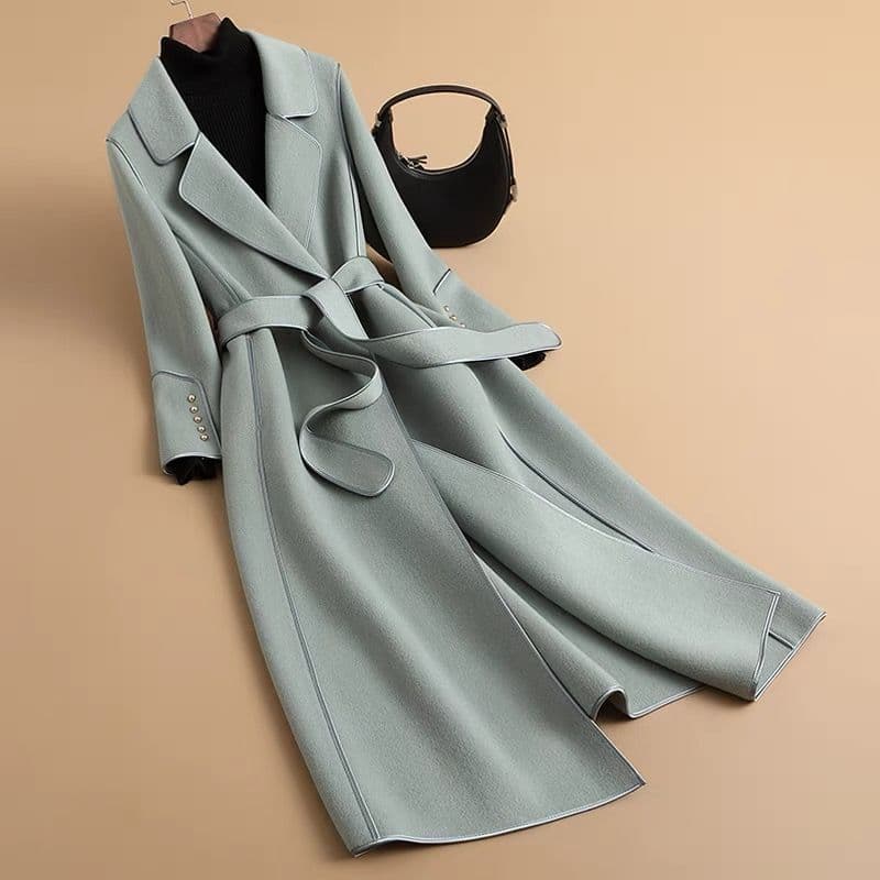 Women's Autumn/Winter Double-Faced Mid-Length Coat, Live Stream Double-Faced Wool Warm Coat, Handmade Wool Notch Lapel Trench Coat