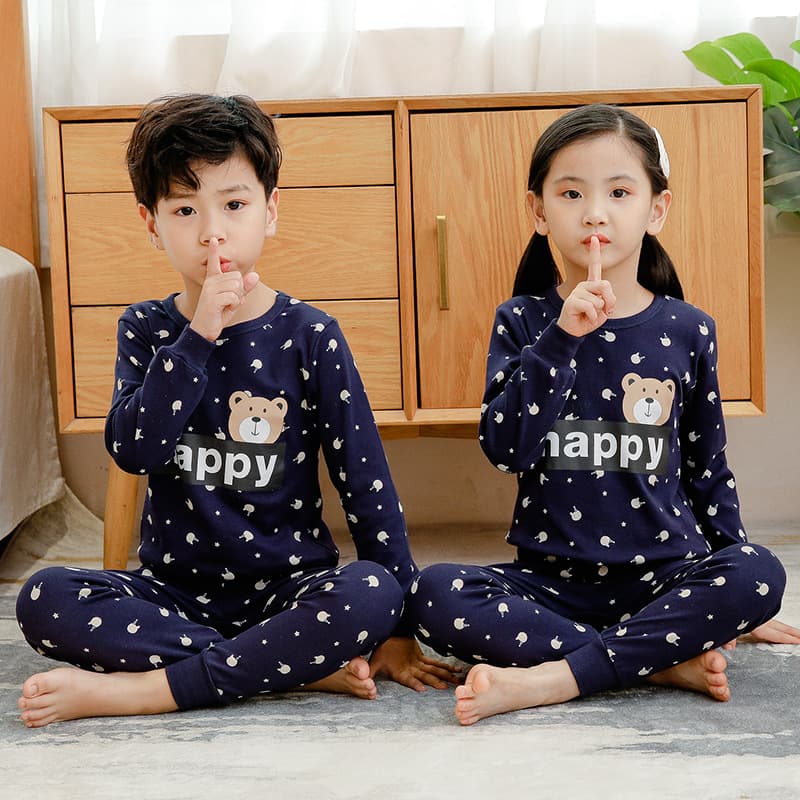 2024 New Autumn/Winter Children's Cotton Fleece Set, Full-Print Cotton Boys' and Girls' Warm Pajamas Homewear Set