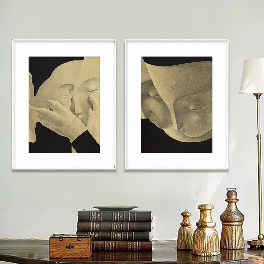 Wuxiang Zen Buddhist Face Art Painting, Abstract Decorative Art, Minimalist Buddha Head Wall Art for Bedroom and Study