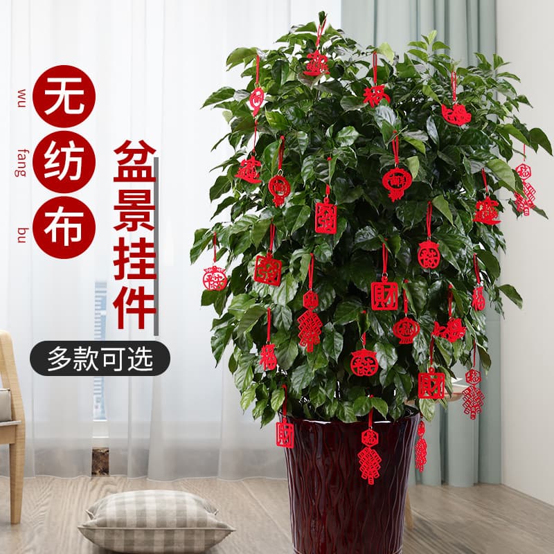 New Year Flocked Small Red Lantern Ornaments for Trees and Bonsai, Indoor/Outdoor Scene Decoration, Spring Festival Mini Plant Hangers