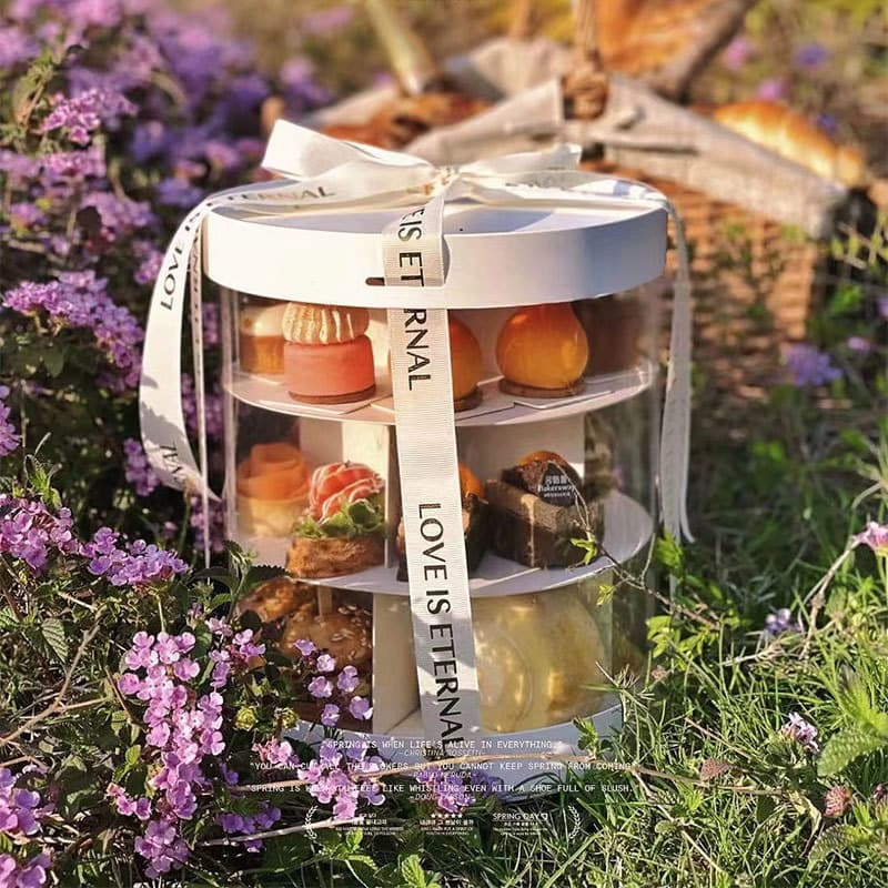 Round Clear Dessert Takeout Box for Afternoon Tea, French Tea Break Snack Cream Small Cake Box, Baking
