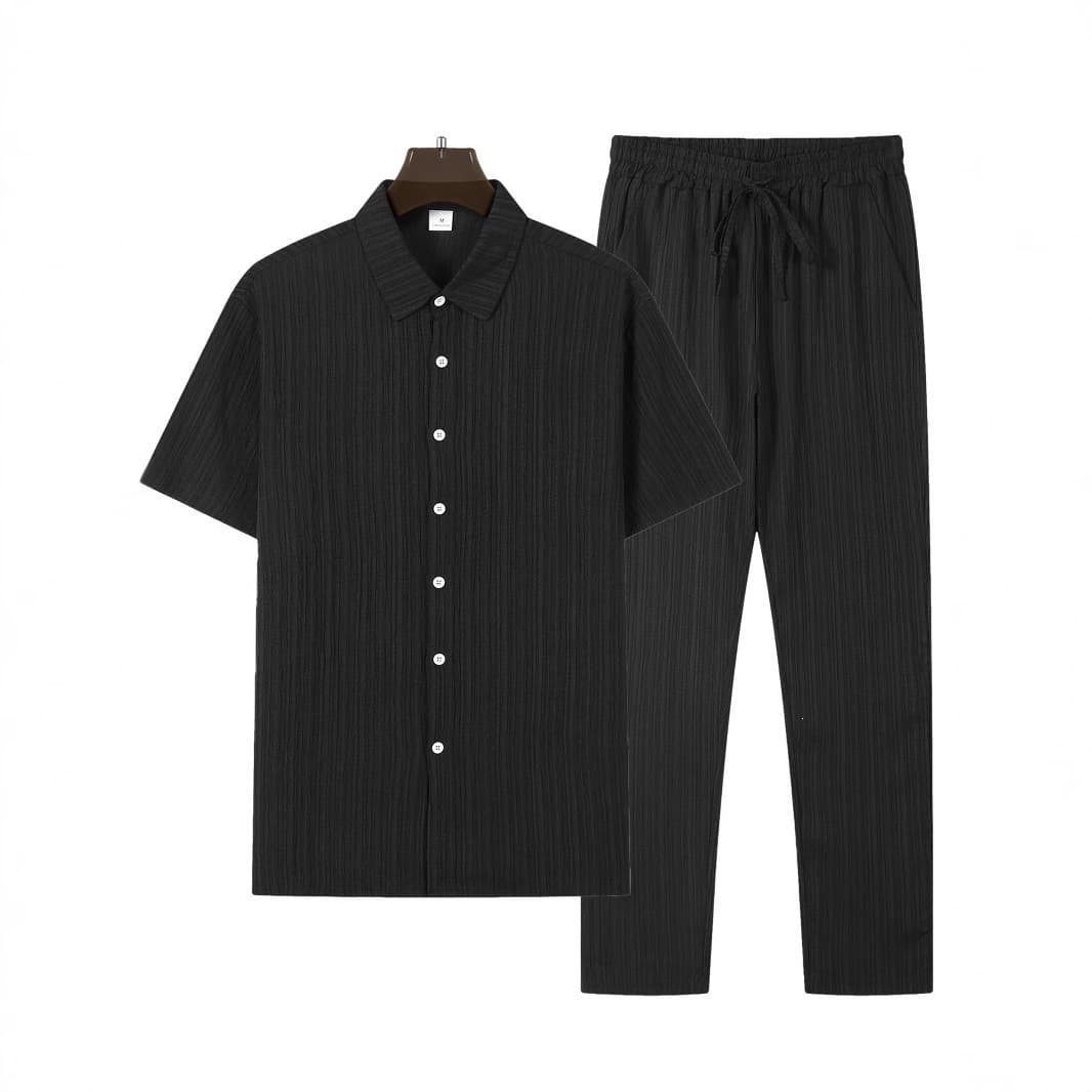 New European and American Summer Bestseller Cross-Border Shirt Amazon Men's Slim Fit Trendy Youth Casual Sportswear Set
