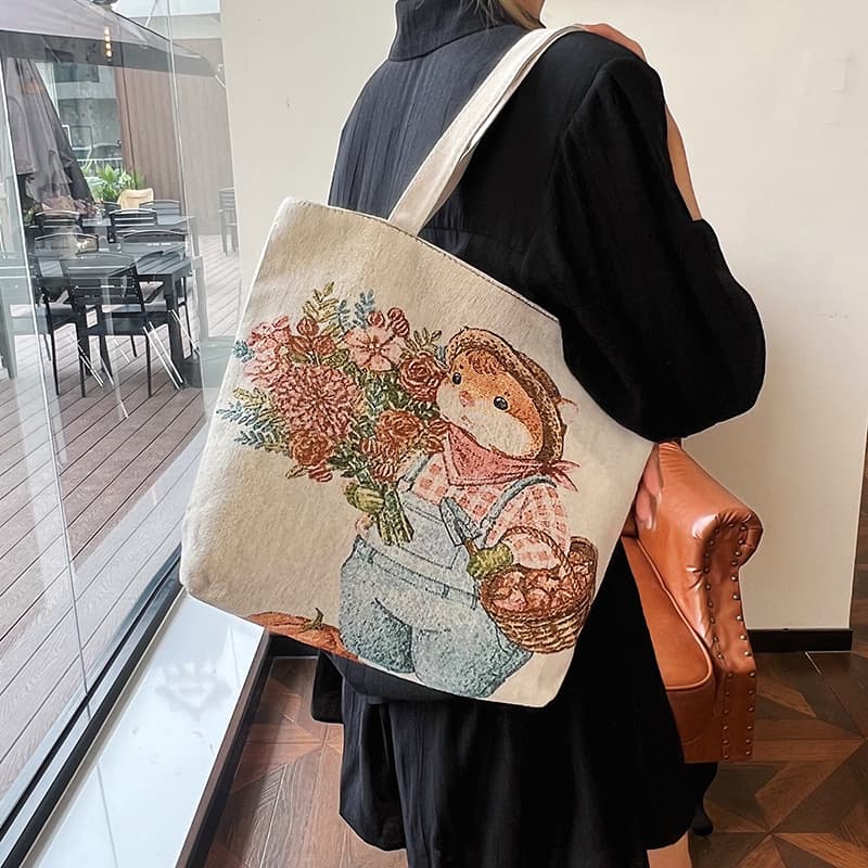 New embroidered shoulder bag, commuting handbag, national style canvas handbag, printed logo, ethnic style tote bag