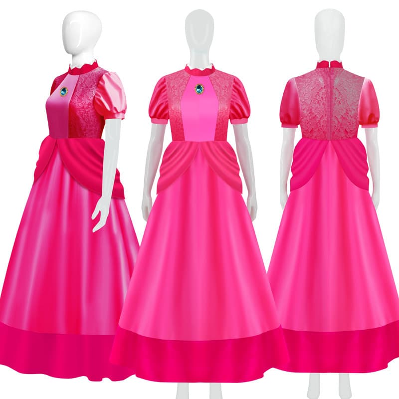 Children's Super Mario Cosplay Costume Mario Peach Princess Pink Dress Cosplay Outfit
