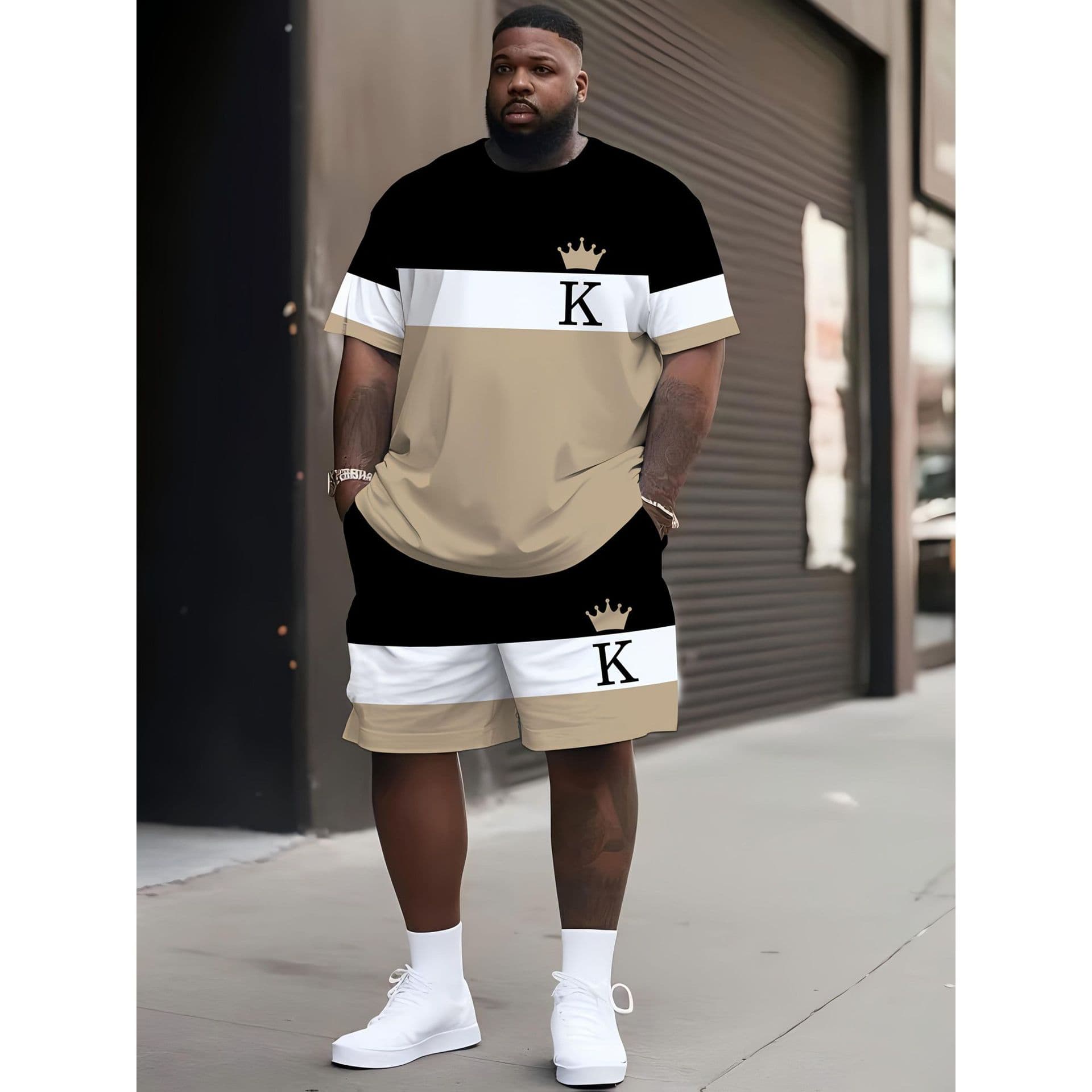 Cross-border AliExpress Independent Station European and American New Fashion Men's and Women's Short Sleeve Shorts Printed Couple T-shirt Set