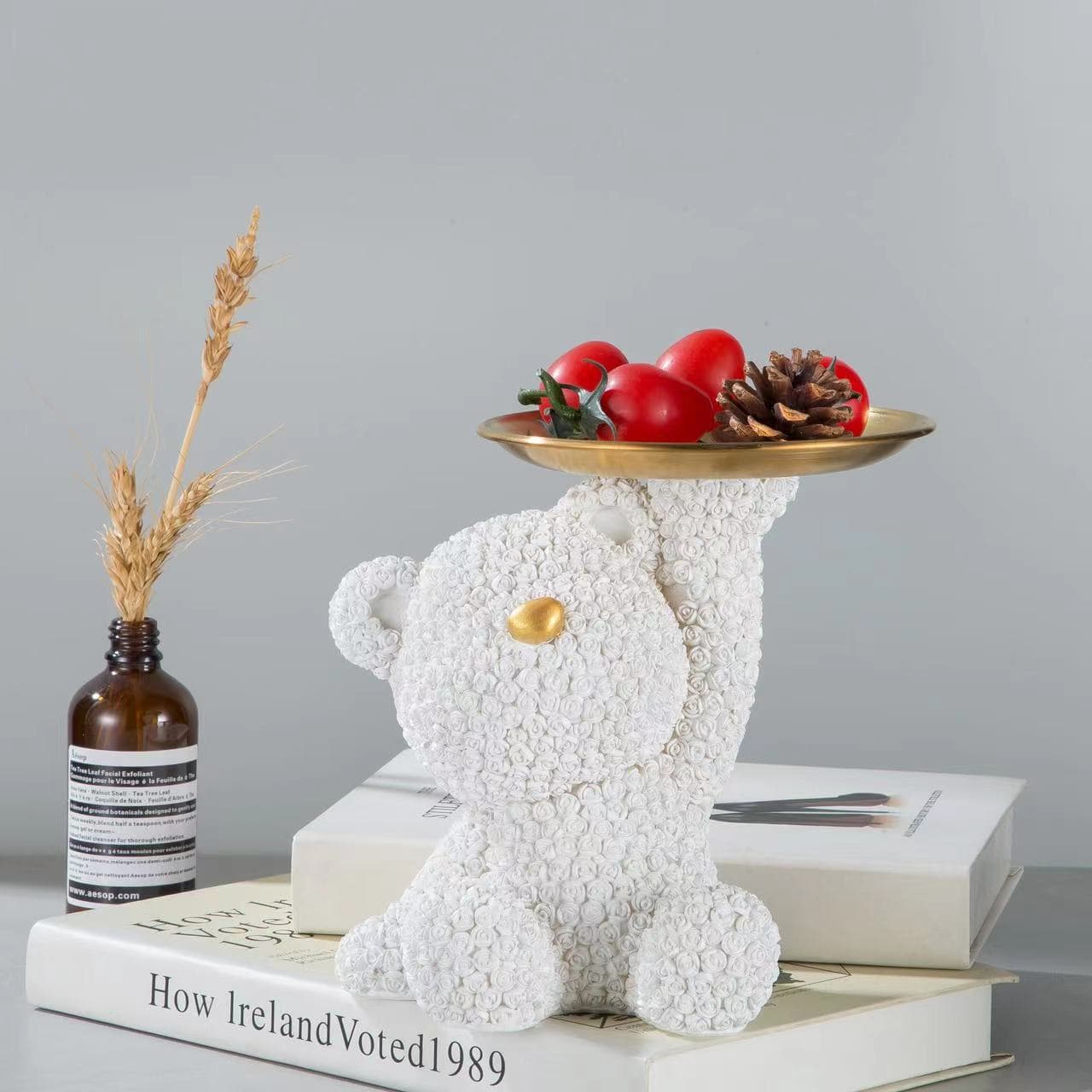 Creative Home Decoration Rose Bear Tray, Bedroom Living Room Wine Cabinet Decorative Bear Storage Tray, New Year Fruit Tray