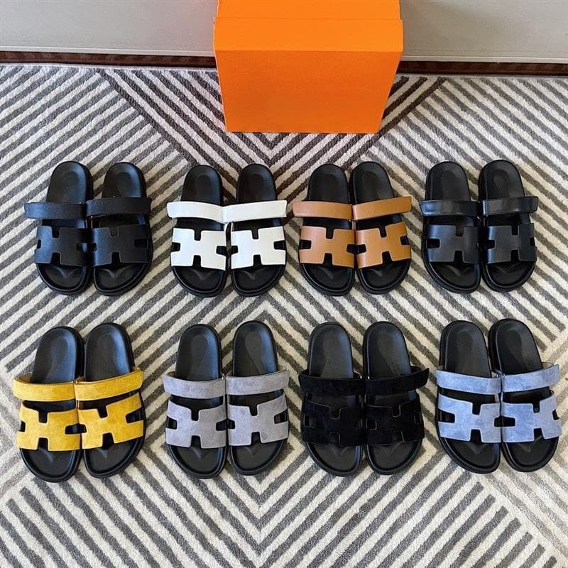 New European Style Men's Couple Slides, Trendy Solid Color Versatile H Velcro Casual Fashion Beach Sandals