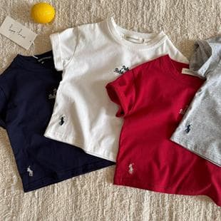 Tian Xiaosi Children's Short Sleeve 2025 Summer New Boys and Girls Striped Embroidered Short Sleeve T Baby Simple Letter T-Shirt
