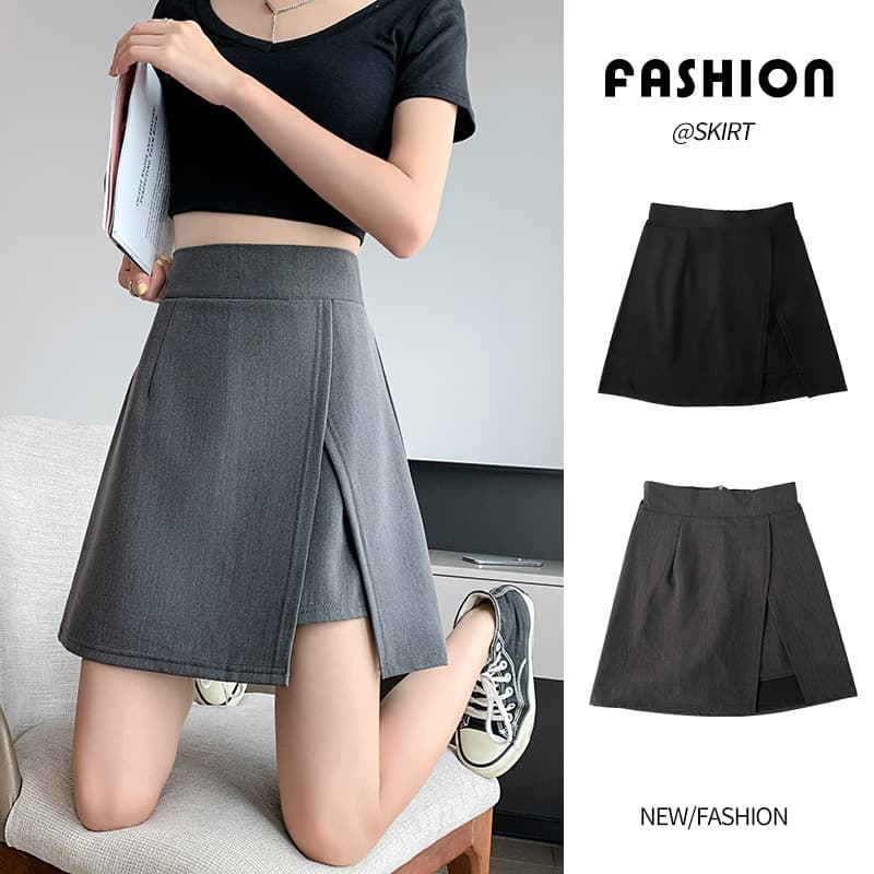 Women's Irregular A-Line Skirt Summer New High-Waist Slimming Split Short Skirt Plus Size Petite Half Skirt