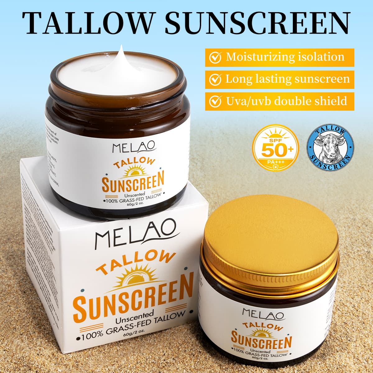 Cross-border tallow sunscreen SPF50 refreshing and non-whitening anti-UV butter moisturizing tallow sunscreen lotion