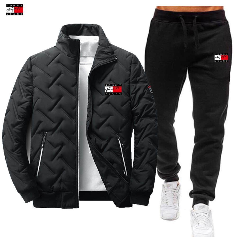 Cross-border Men's Stand Collar Cotton Coat and Pants Set Winter Thickened Warm Cotton Coat Down Jacket Casual Two-Piece Set
