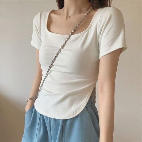 Wubi Crab bottoming shirt women's summer new short-sleeved T-shirt women's Korean version slim fit crop top women's clothing