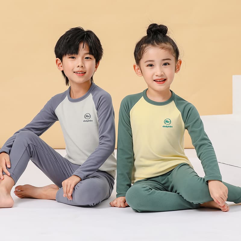 Children's thermal underwear set, double-sided brushed fleece, boys' and girls' autumn clothes, pajamas, loungewear, ginger fleece.