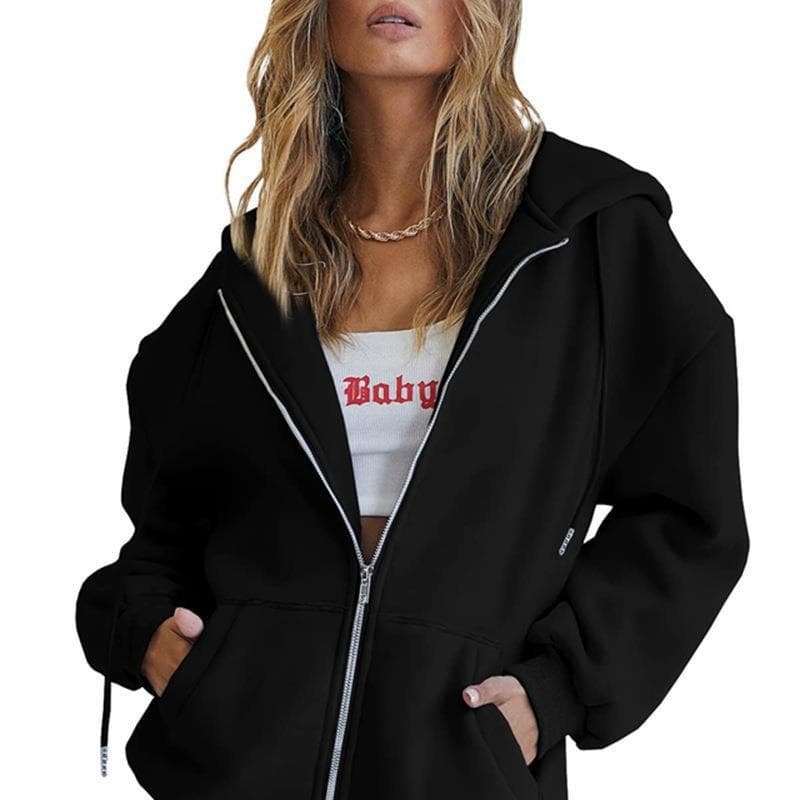Women's Cute Hoodie Teen Girls Fall Jacket Oversized Sweatshirt Casual Drawstring Zip-Up Thick