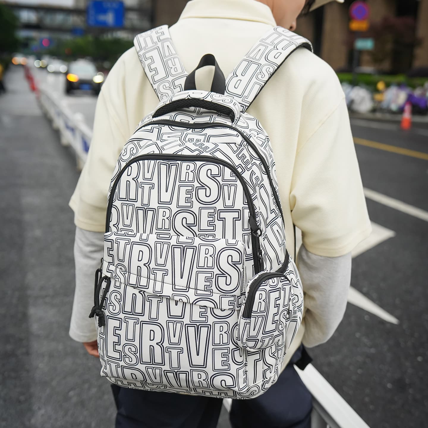 New Trendy Brand Backpack with Letter Print, Fashionable, Water-Resistant, Large Capacity Student Backpack for High School and College Students