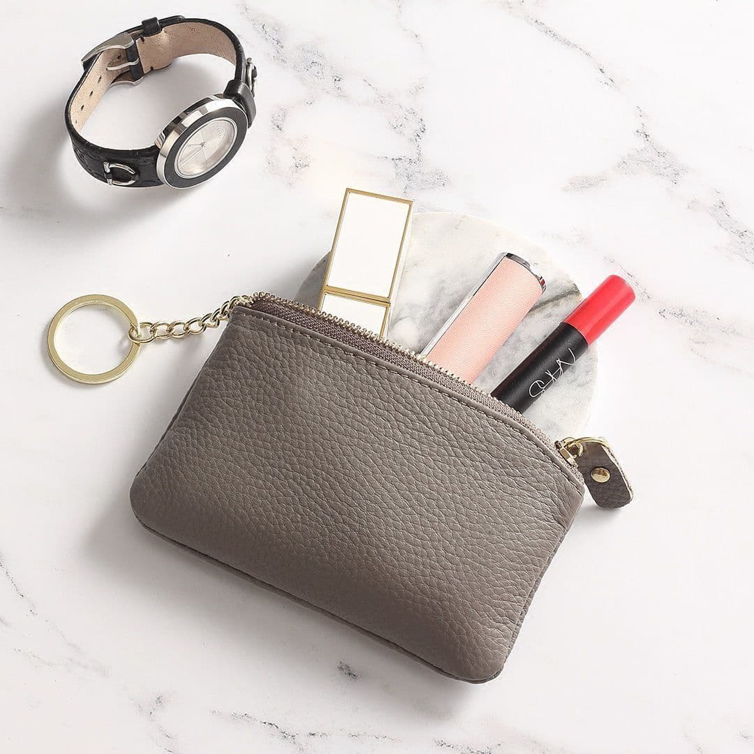 Genuine Leather Texture Mini Wallet for Women, Double-Layer Zipper Key Holder, Exquisite Small Purse, Compact Multi-Functional Storage Bag