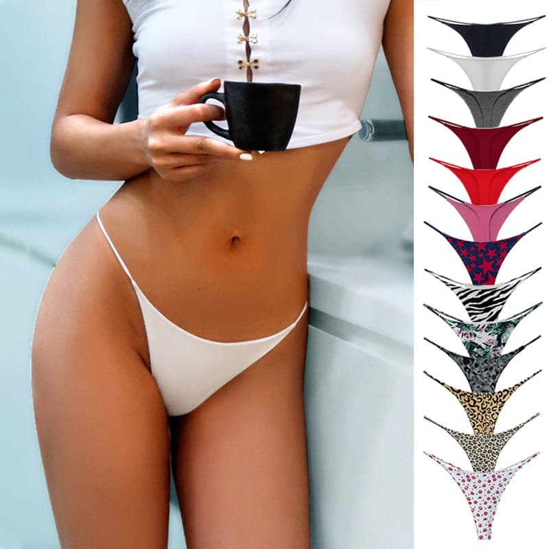 G010T New Version European and American Double-Layer Thin Strap Sexy Thong Low-Rise Double-Layer Bikini Cotton Women's T-Back Panties
