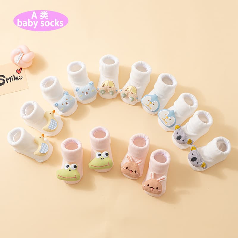 Spring Summer Newborn Baby Cotton Socks Anti-slip Cartoon Character Middle Tube Floor Socks Pure Combed Cotton Unisex