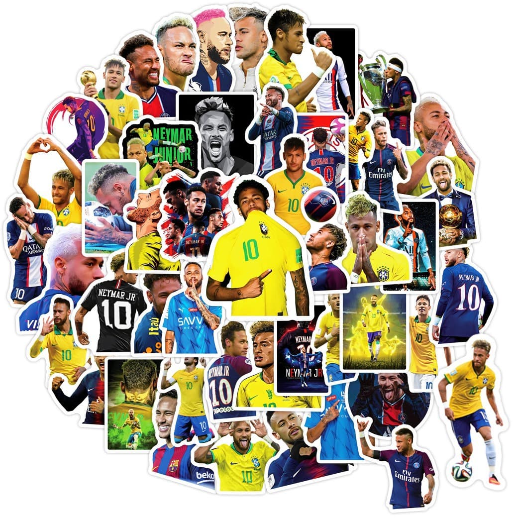 50 Pieces of Neymar Star Stickers, Football Star Wholesale Stickers for Notebooks, Skateboards, Water Bottles, Waterproof Decorative Graffiti Stickers