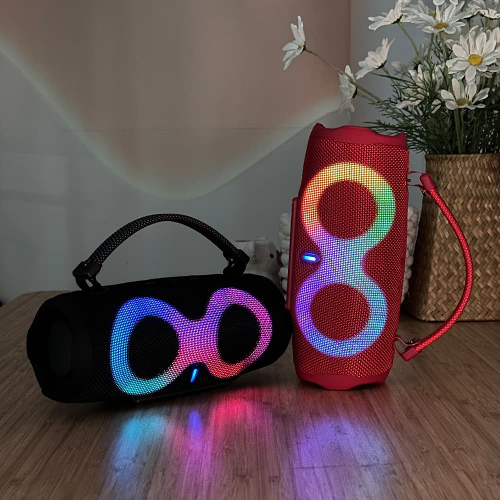 New RGB Bass Bluetooth Speaker Outdoor Heavy Bass Fabric Portable TWS Colorful Light Handheld Speaker Cross-border