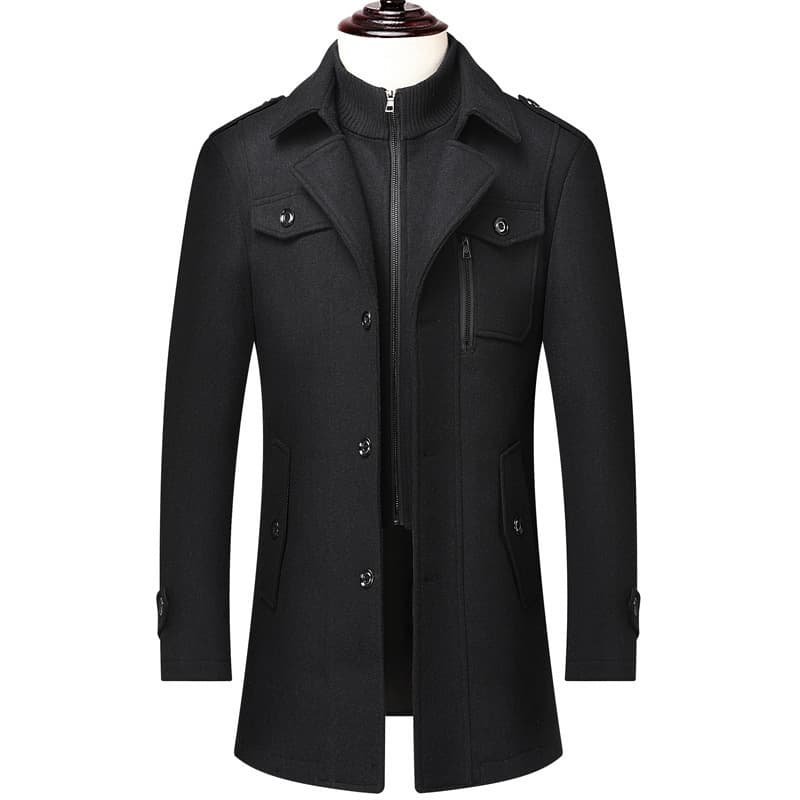 Autumn/Winter Men's Business Wool Overcoat Fashion Double-Collar Cold-Resistant Tweed Men's Outerwear Cross-Border Wool Coat Men