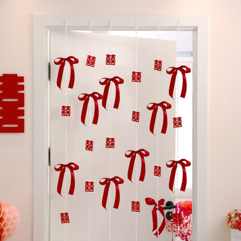 Marriage layout, wedding room decoration, wedding invitations for men and women to take photos, pearl door curtains, balcony curtains, bedroom curtains, wedding gifts