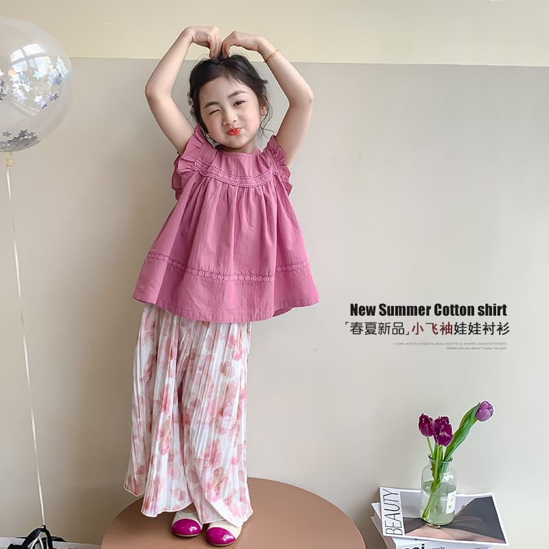 Tongsen Tongma Girls' Summer Shirt 2026 New Style Flutter Sleeve Top Doll Shirt Summer Children's Clothing Girls' Short Sleeve