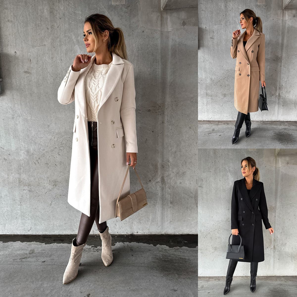 Cross-border E-commerce Independent Site Amazon 2025 EU/US Autumn/Winter Simple Long Sleeve Double-Breasted Casual Wool Coat Women