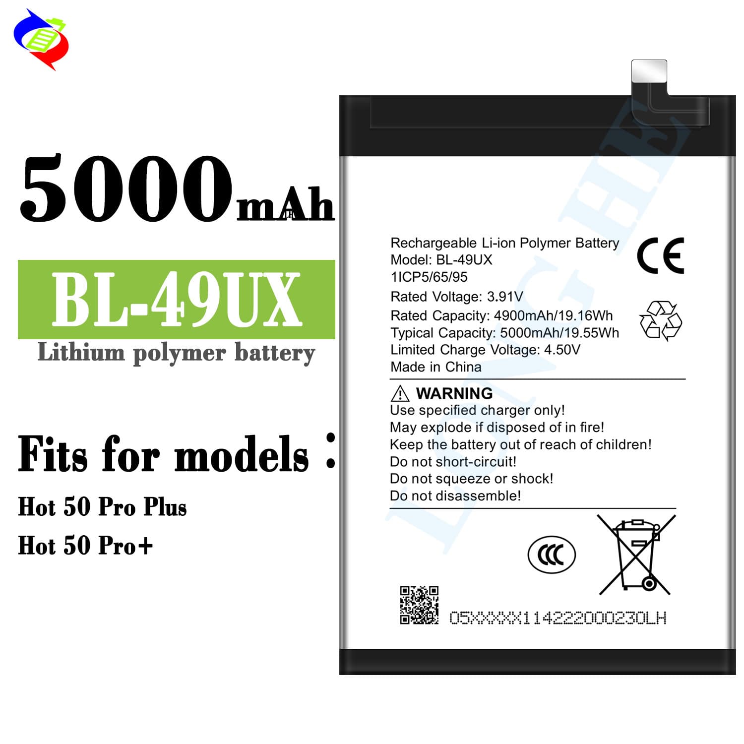 Compatible with Infinix TECNO Hot 50 Pro Plus phone battery BL-49UX new 5000mAh wholesale