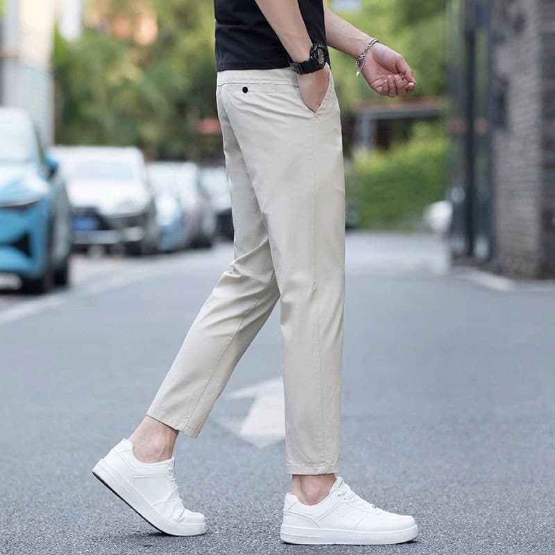 Zhitongzi 2026 Men's Summer Casual Trousers New Lightweight Style Western Pants Men's Cropped Pants Off-White