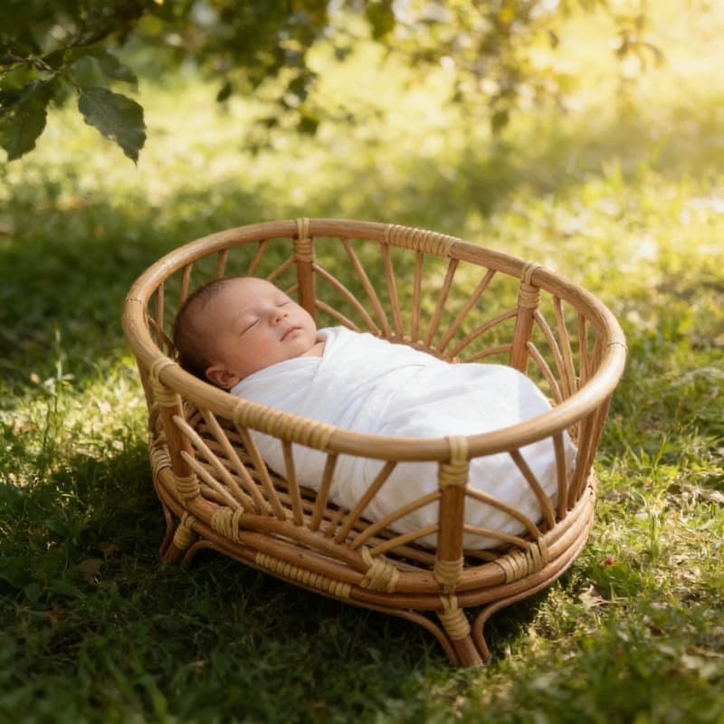 Retro Rattan Bed Basket Newborn Photography Props Photo Shoot Bed Baby Photo Background Practical Accessories