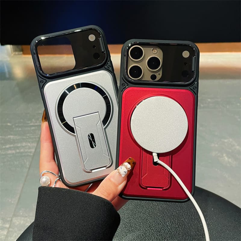 Compatible with iPhone 17 Pro Max Phone Case, Mecha Flip Lens Invisible Magnetic Stand, Apple 16 Drop-Resistant Cover