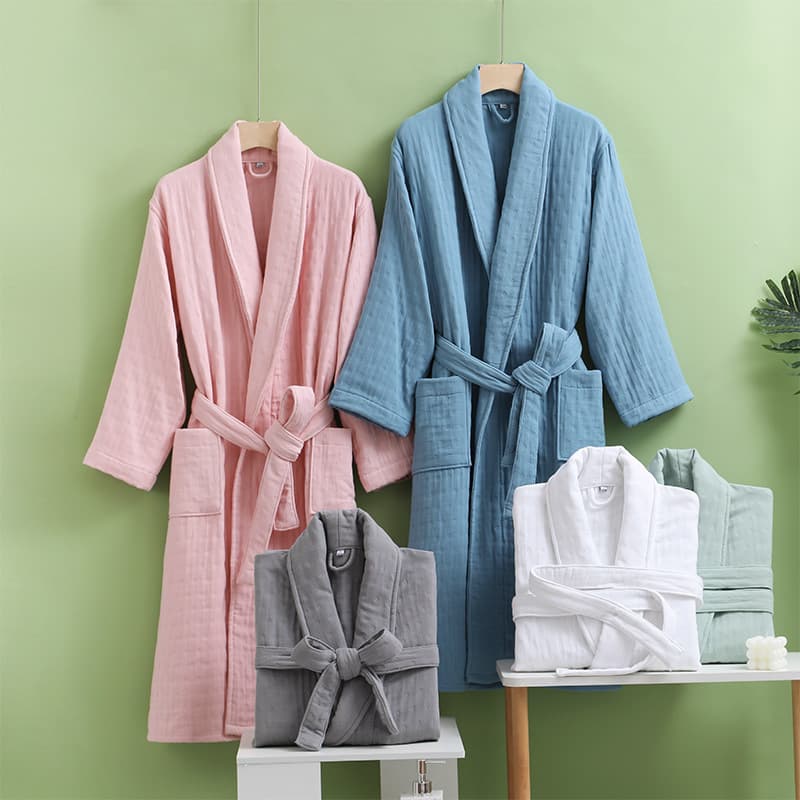 Autumn and Winter Thickened Pure Cotton Bathrobe, Six-Layer Gauze Hotel Bathrobe, Men's and Women's Couple Nightgown, Long Pajamas, Comfortable and Breathable